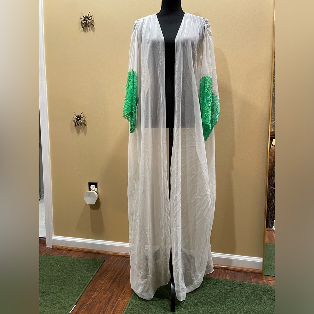 Vintage Lingerie Sheer White Overcoat M Green Lace Coquette Lana Del Rey Y2K 90s